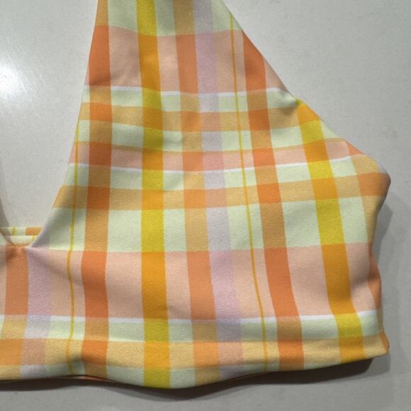 Skatie Swim Bikini Top Women’s Size Medium Plaid Print Halter Retro Preppy - Picture 2 of 4